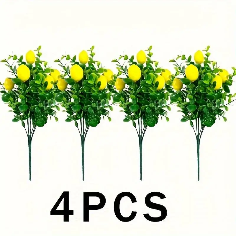 4pcs-Simulated Fruit Green Plants Real Touch Large Eucalyptus Lemon Fruit Bouquet-Four Seasons Style Home Bedroom Dining Table Center Decoration Garden Wedding Birthday Party Or Halloween Independence Day Christmas Decoration Decorative Ornaments