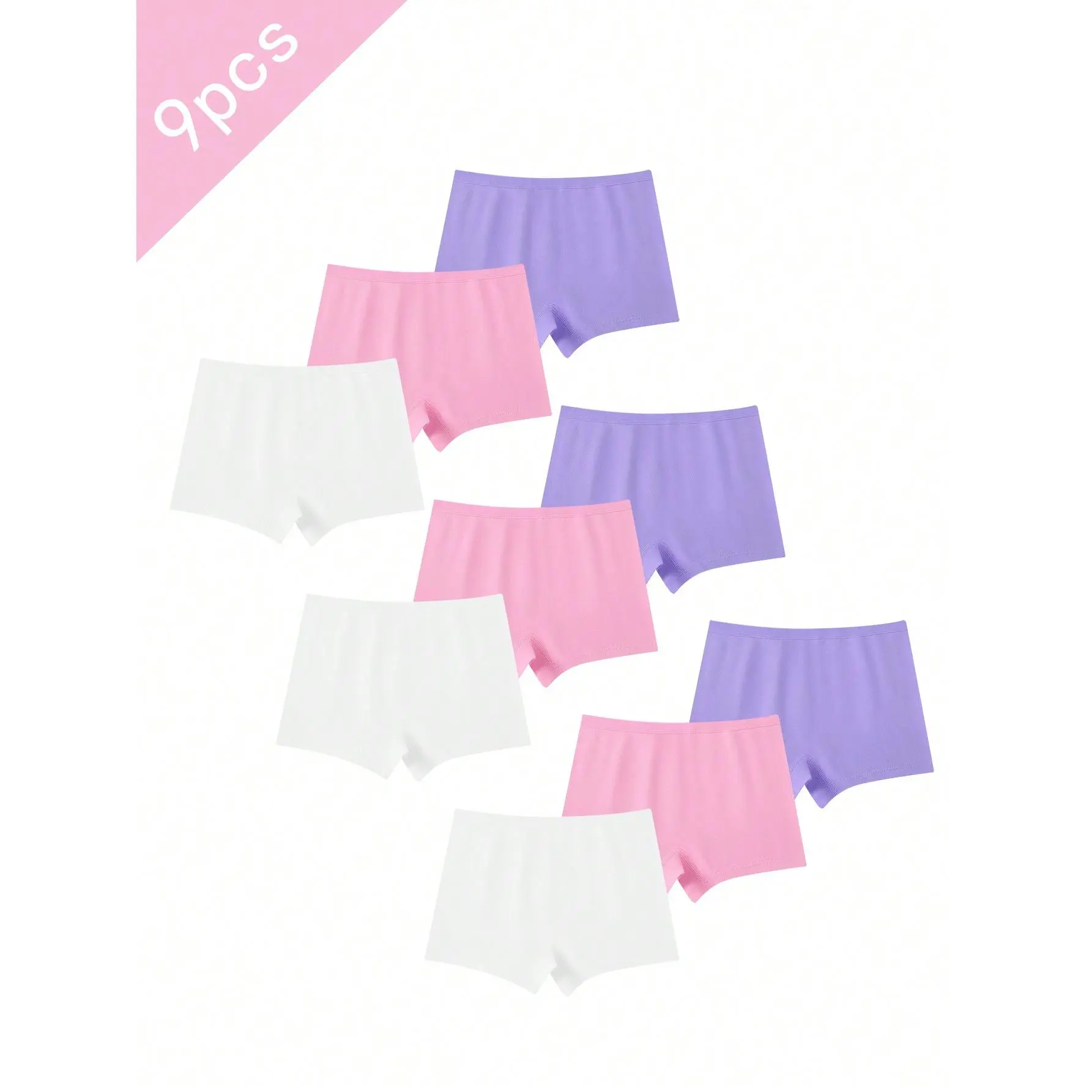 9pcs/Pack Girls' Comfortable Plain White Seamless Briefs