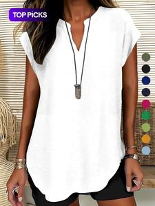 Women's Plain Notched Neck Blouse, Casual Elegant Top for Summer, Ladies Clothes for Daily Wear, Shirts