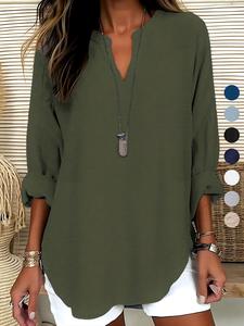 Women's Plain Notched Neck Drop Shoulder Basic Blouse, Casual Long Sleeve Top for Spring & Fall, Women's Clothing for Daily Wear
