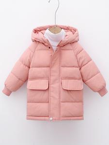 Toddler Girl's Solid Button Front Pocket Hooded Winter Coat, Casual Long Sleeve Zip Up Outerwear for Winter, Kids Clothing for Daily Wear