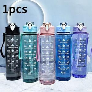 Large Capacity Water Bottle, 1 Count Portable Straw Cup with Time Scale, Drinking Cup for Home Office School Outdoor Sports Travel, Drinkware