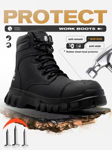Authentic Safety Shoes, Tactical Work Boots, Durable Comfortable Lightweight, Steel Toe Anti-Puncture High-Top Fashion All Seasons, Daily Wear and Industrial Use