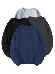 Men's Solid Color Crew Neck Sweatshirt, Basic Casual Loose Long Sleeve Pullover for Fall & Winter, Men's Clothes for Daily Wear