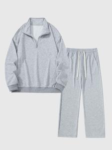 Men's Solid Zipper Pullover & Pants Two-piece Set, Casual Long Sleeve Sweatshirt & Trousers for Spring & Fall, Men's Two-piece Outfits for Daily Wear