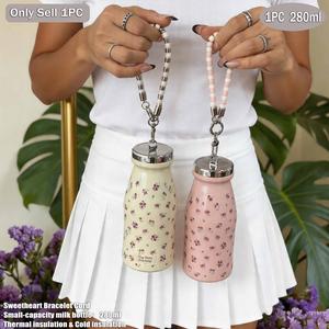 Spring Rose Series 280ML Milk Bottle, Stainless Steel Insulated Cup, Portable Travel Mug, Ideal for Home Office Gym, Gift Idea