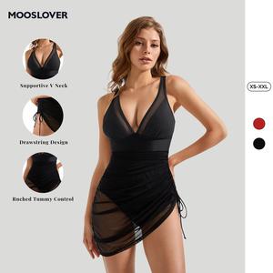 Mooslover UK Women’s V-Neck Drawstring Swimsuit Cover-Up Dress One Piece Swim Dress Mesh Sheer Sarong Wraps Bathing Suit Fashion Slimming Tummy Control Swimsuits Summer Beach Womenswear