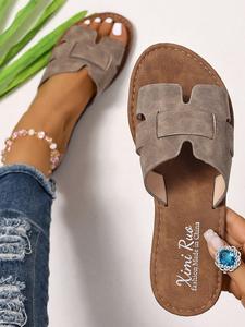 Women's Korean Style Casual Flat Sandals, One-Step Toe-Exposed Design, Perfect for Spring Summer, Pair with Dresses & Outdoor Activities, Footwear