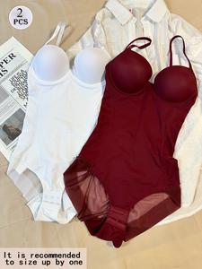 Women's Solid Color Shapewear Cami Bodysuit, Casual Comfy Breathable Tummy Control Shaper, Ladies Waistband Shaping Bodysuit for All Seasons