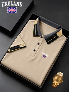 New stylish high-quality men's golf polo shirt, England print design, business office and daily wear formal shirt, fitness casual stretchy breathable comfortable durable premium short-sleeved top, perfect for gifting.