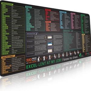Excel Shortcut Key Waterproof Mouse Pad, Including Excel Function Module Box Common Functions, Extended Large XL Cheat Table Game Mouse Pad, Anti-slip Stitching Edges