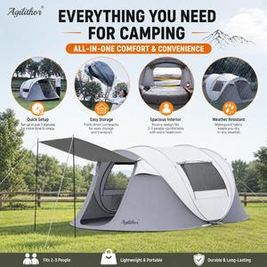 One-touch tent for 3~5 people Picnic tent Dome tent Camping essential Double layer Easy to set up Rainproof fabric Anti-ultraviolet light Prevent natural disasters Camping/hiking/mountaineering/fishing/picnic/park/beach ・Ground spikes・Rope・Carrying bag