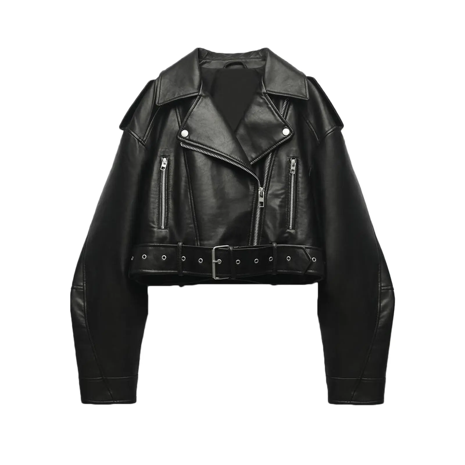 Fitaylor Women Faux PU Leather Jacket Casual Lady Lapel Zipper Short Leather Jacket High Street Motorcycle Coat