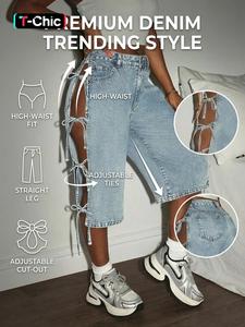 Women's New Denim Mid-Thigh Pants Spring Summer Breathable Trendy Design Fashion Elegant Casual Fitted Button Jeans