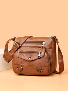 Women's Fashionable Heart Decor Crossbody Bag, Vintage Multi Pockets Shoulder Bag for Daily Used, Casual Pu Leather Daily Commuting Bag, Crossbody Purses 2025, Gifts for Wife