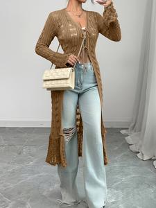 Women's Plain V Neck Long Sleeve Cardigan, Casual Knitwear for Spring, Women's Knit Clothing for Daily Wear