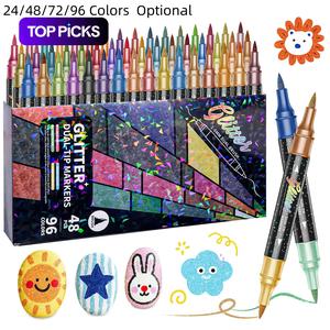 24/48/72/96 Colors Glitter Effect Brush Markers,Dual Tip Dual Color 1-5mm Soft Brush Shimmer Marker for Doodle Writing, Glitter Art Crafts Adults DIY Crafts Greeting Birthday Cards Making, Art Supplies