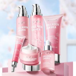 Sakura Collagen Skin Care Kit, 6 Counts/set Moisturizing Skin Care Kit, Including Facial Serum, Toner, Facial Cleanser, Lotion, Face Cream, Eye Cream, Women's Skin Care Products