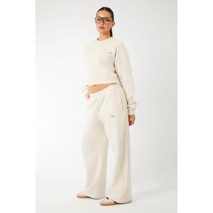 Kaiia Label Logo Rib Panel Wide Leg Joggers Cream