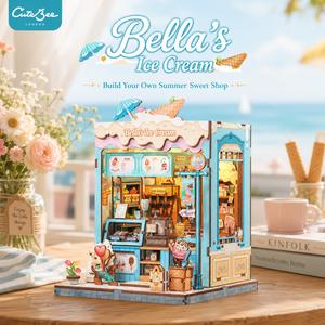 CUTEBEE Book Nook DIY Kit Bella's Ice Cream Shop – Miniature Wooden  Dollhouse with LED Light – 3D Puzzle Craft Set  for Adults – Unique Summer Gift Idea