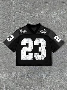 Men's Number Print V Neck Shortsleeve Graphic Tee, Regular Fit Casual Breathable Comfortable T-shirt for Summer, Men's Top for Daily Wear, Menswear, Casual Streetwear Tops