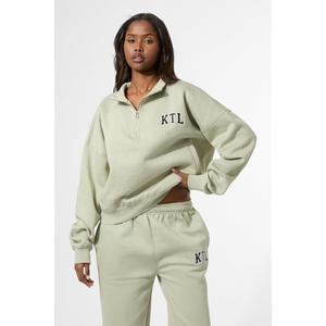 Kaiia KTL Logo Oversized Quarter Zip Sweatshirt Sage