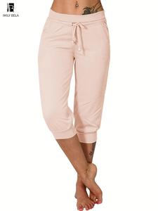 Women's Plain Drawstring Waist Capris Pants, Casual Minimalist Pocket Trousers for Daily Wear, Ladies Bottoms for All Seasons, Casual Fitted Pants