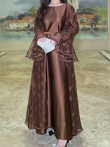 Women's Abaya & Plain Dress Set, Elegant Long Sleeve Open Front Abaya & Muslim Dress for Party Daily Wear, Ladies Islamic Clothing for All Seasons, Modesty Abaya
