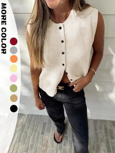 Women's Plain Button Sweater Vest, Casual Sleeveless Round Neck Knit Top for Spring & Fall, Fashion Women's Knitwear for Daily Wear