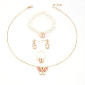 Buffetadorn Kids' Pearl Alloy Princess Set - 4-Piece Butterfly Necklace & Earrings|   Elegant Toddler & Young Girl Accessories