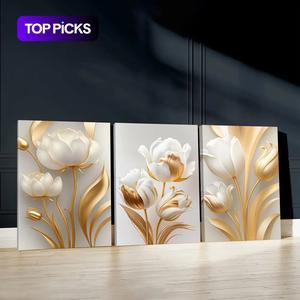 3pcs Wall Art, Wooden Wall Art, Creative Wall Art, Art Work For Wall Decor, Poster, Spring Theme Art Prints, Flower Prints, Modern Home Decor, Modern Floral Paintings, Canvas Posters, Decor for Living Room, Bedroom, Housewarming Gift, With Frame