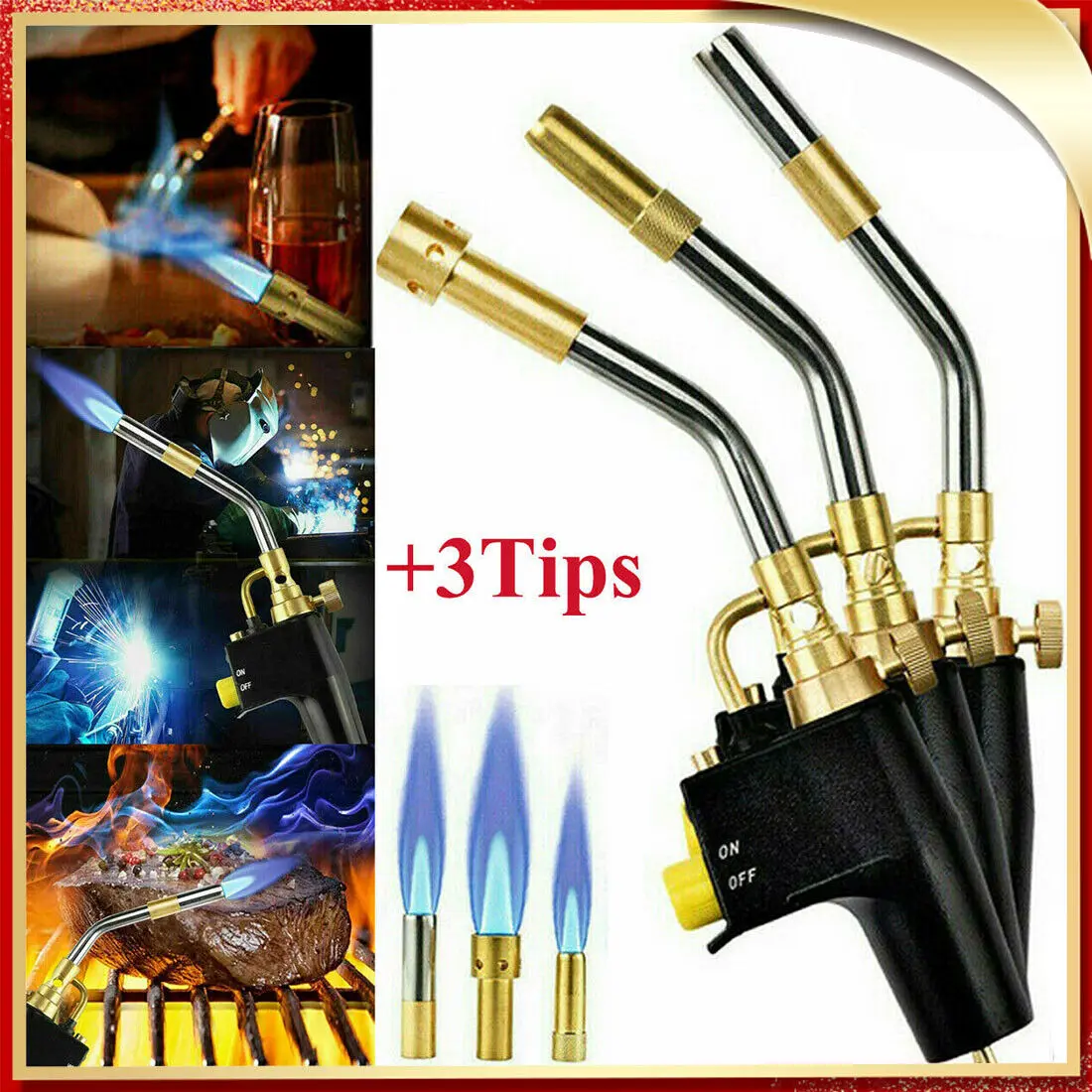 Propane Mapp Gas Blow Torch Welding Soldering Brazing Plumbers Tool+3 Tips GB