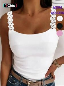 Women's Basic Contrast Lace Cami Top, Casual Solid Sleeveless Top for All Seasons, Ladies Clothes for Daily Wear, Casual Sleeveless Crop