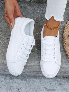Women's Lace Up Low Top Breathable Sneakers, Sports Shoes for Women, Casual Comfortable Trendy Walking Shoes, Female All-match Fashionable Sneakers for Daily Wear, Fall Freshness, White Athletic Sneaker