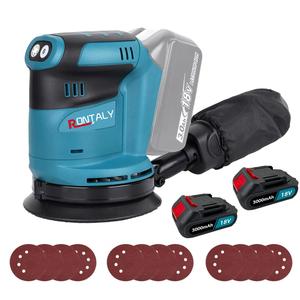Cordless Orbital Sander, Compatible with Makita/DeWalt Battery 18V Car Polisher, with 2 x 3.0AH Battery, 12Pcs Sandpapers, Brushless Cordless Random Orbital Sander, for Wood and Steel Surfaces Sanding