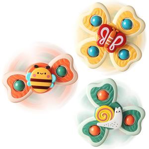 Suction Cup Spinner Toy, 1 Set Cartoon Insect & Flower Design Spinning Toy, Sensory Early Learning Bathtub Toy, Dining Chairs Toy