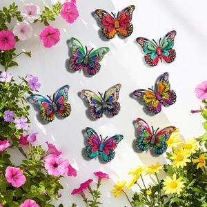 8pcs Colorful Metal Butterfly Wall Art Decor, Home Garden Fence Balcony Outdoor Party Decoration, Holiday Gift Hanging Ornaments