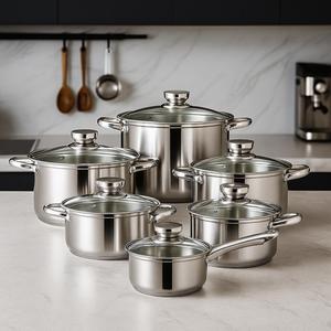 12-Piece Non-Stick Stainless Steel Cookware Set with Glass Lids, Stockpots for Family Gatherings, Versatile Kitchen Gifts