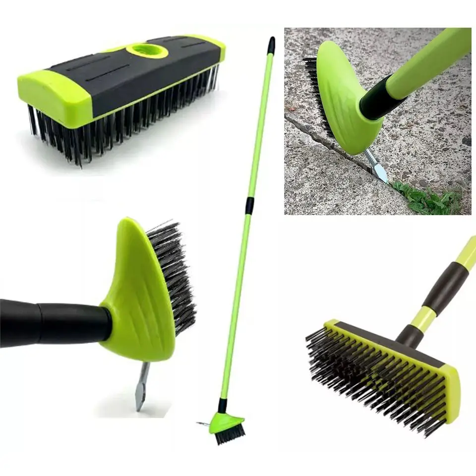 Faboer 3 in 1 Telescopic Weed Remover Brush with Metal Broom and Weed Removal Head