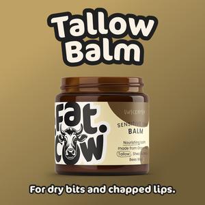Fat Cow Skincare Grass-Fed Tallow Balm. Deeply Nourishing Multi-Use Balm to Support Dry, Cracked or Sensitive Skin. Naturally Derived Ingredients. Unscented & Non-Toxic Moisture for those who actually use their hands.