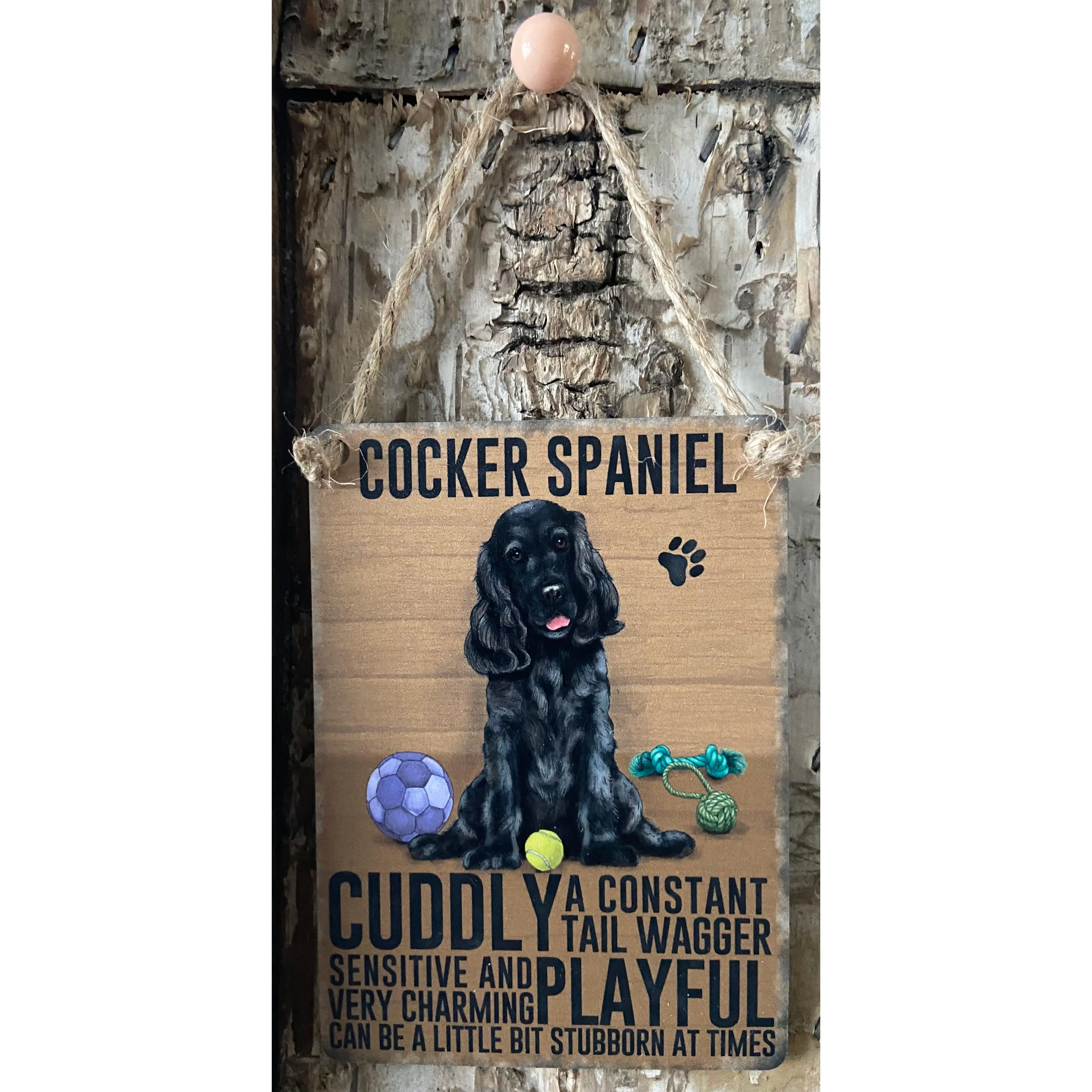 Cocker Spaniel Sign - Black Cuddly Cocker Spaniel Mini Metal Dangler Sign