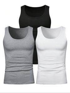 Men's Slim-Fitting Ribbed Vest 3-Pack, Soft Fabric Sleeveless T-Shirts, Casual Summer Essentials for Everyday Comfort, Tank Top