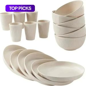 Wheat Straw Dinnerware Set, 18pcs/set Reusable Dinnerware Set, Kitchen Cups & Plates & Bowls Sets