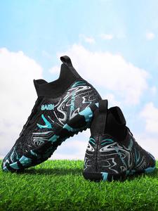 Men's Random Pattern Lace Up Soccer Shoes, Comfortable Breathable Football Shoes, Non-slip & Wear-resistant Football Shoes for Outdoor Training & Competition, Soccer Cleats, Football Boots