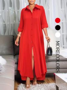Women's Plain High Low Button Front Shirt Dress, Casual Long Sleeve Collared Long Dress for Summer, Ladies Clothes for Daily Wear, Womenswear, Classy Modest Dresses, Elegant Plus Size
