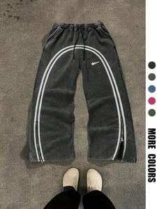 Men's Star & Striped Print Washed Distressed Drawstring Waist Sweatpants, Regular Fit Casual Comfy Fashion Pocket & Zipper Design Pants for Fall & Winter, Athleisure Pants