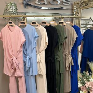 Sorina Crinkle Tie-Waist Lounge Set – One Size (6–18), 5 Colours - Womenswear Comfort co ord