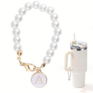 Cup Charm, Cute Faux Pearl Decor Beaded Chain ID Letter Charm, Mug Charm, Initial Charm Accessory for Cups & Simple Modern Tumblers (Tumbler Not Included)