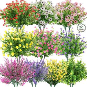 20 Bundles Realistic Artificial Flowers, Outdoor Use, UV Resistant, Non-Fading Fake Plants for Garden Patio Porch Window Box Home Wedding Farmhouse Hanging Decor
