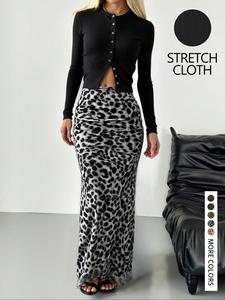 Women's Stylish Solid Color Knitted Cardigan and Leopard Print Skirt Set, Trendy for Fashionable Ladies, Perfect for Casual Wear